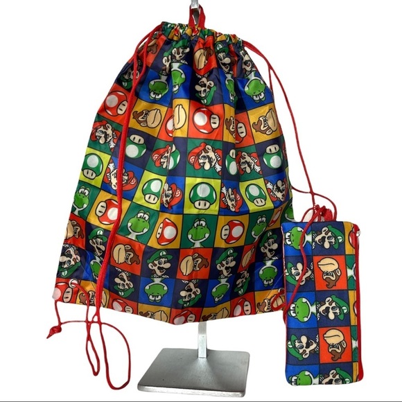 Super Mario‎ Drawstring Cinch Backpack Pencil Zip Pouch Gym Book Bag Nintendo - Picture 2 of 9